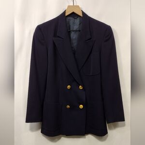 Mark Shable 100% Wool Double-Breasted Blazer Women's 8 Blue Office Career Preppy